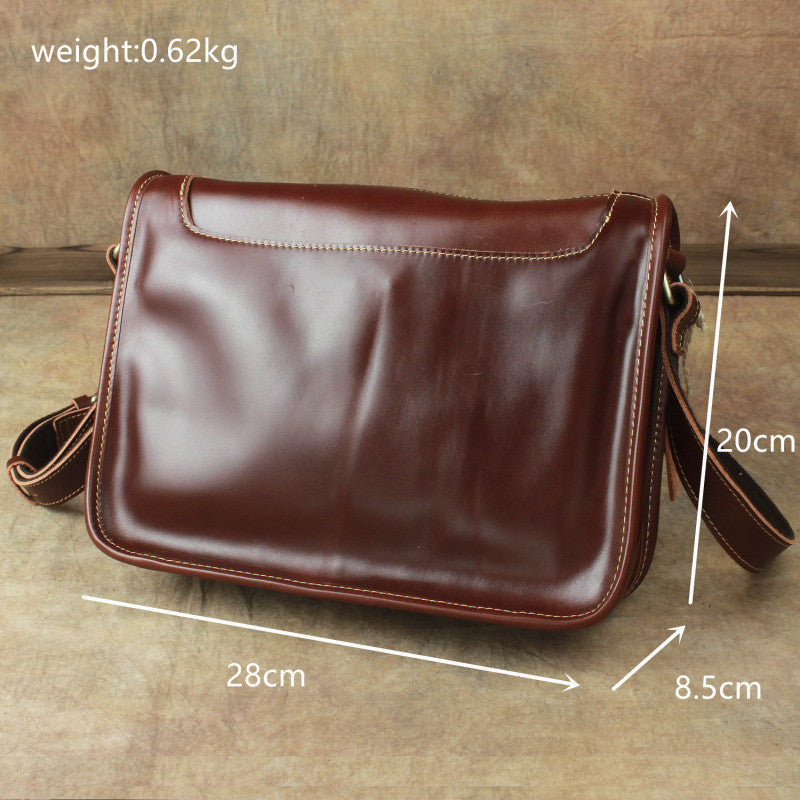 Crazy Horse Leather Messenger Bag - Casual Simple Shoulder Bag - ArtOm_farm™ LEATHER