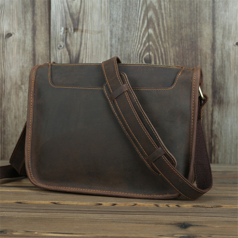 Crazy Horse Leather Messenger Bag - Casual Simple Shoulder Bag - ArtOm_farm™ LEATHER