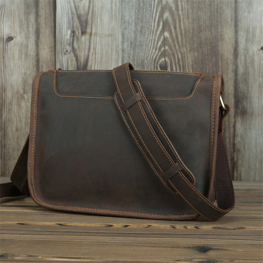 Crazy Horse Leather Messenger Bag - Casual Simple Shoulder Bag - ArtOm_farm™ LEATHER