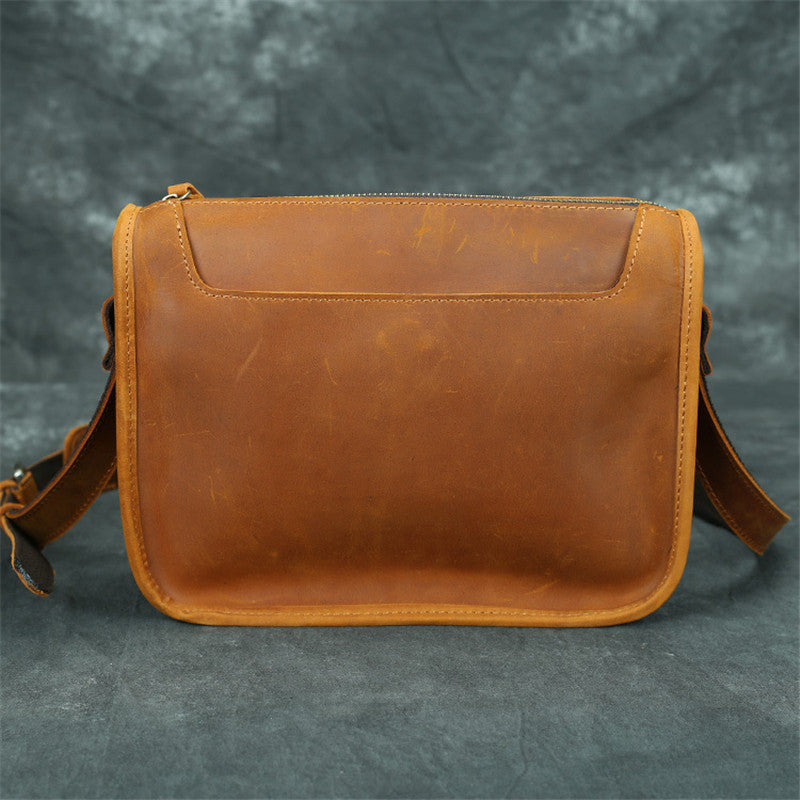 Crazy Horse Leather Messenger Bag - Casual Simple Shoulder Bag - ArtOm_farm™ LEATHER
