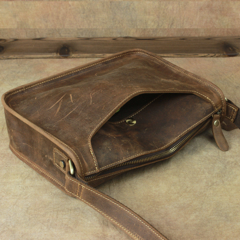 Crazy Horse Leather Messenger Bag - Casual Simple Shoulder Bag - ArtOm_farm™ LEATHER
