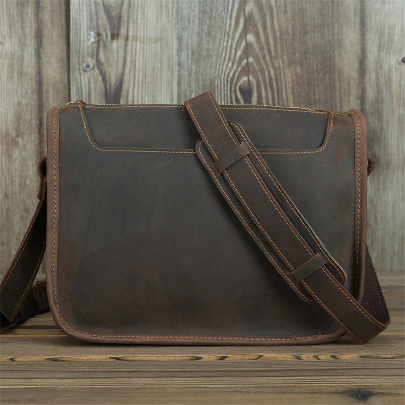 Crazy Horse Leather Messenger Bag - Casual Simple Shoulder Bag - ArtOm_farm™ LEATHER