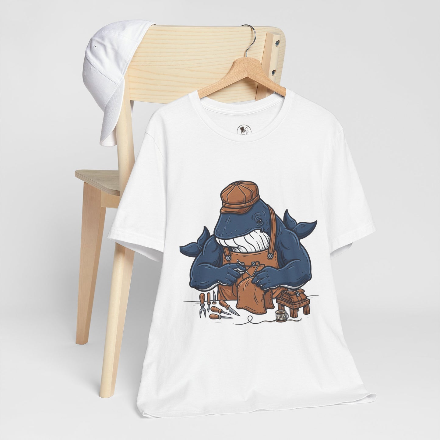 Crafty Shark Tee - Fun Unisex Casual Shirt for Ocean Lovers, Unique Gift Idea and Art Inspired Apparel - ArtOm_farm™ LEATHER