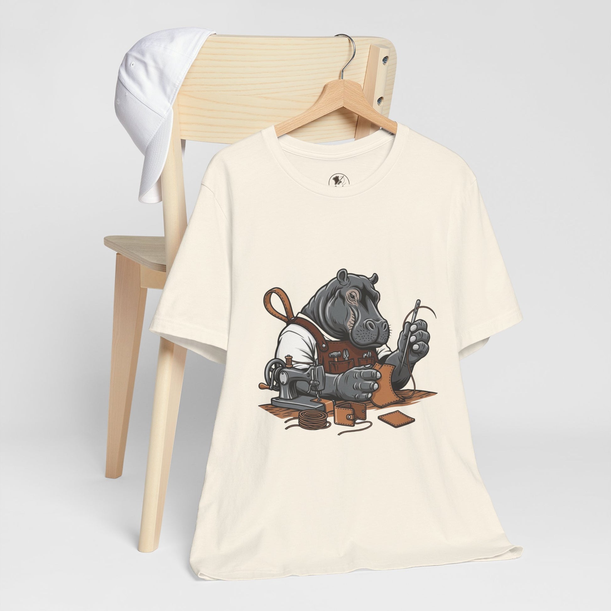Hippo Sewing T-Shirt - Unique Unisex Tee for Crafters, Fun Animal Lover Shirt, Perfect Birthday Gift - ArtOm_farm™ LEATHER 