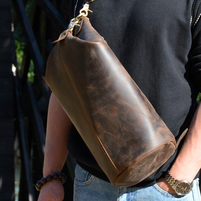 Simple Chest Bag Men's Crazy Horse Leather Retro Distressed - Durable Men’s Leather Chest Bag - ArtOm_farm™ LEATHER