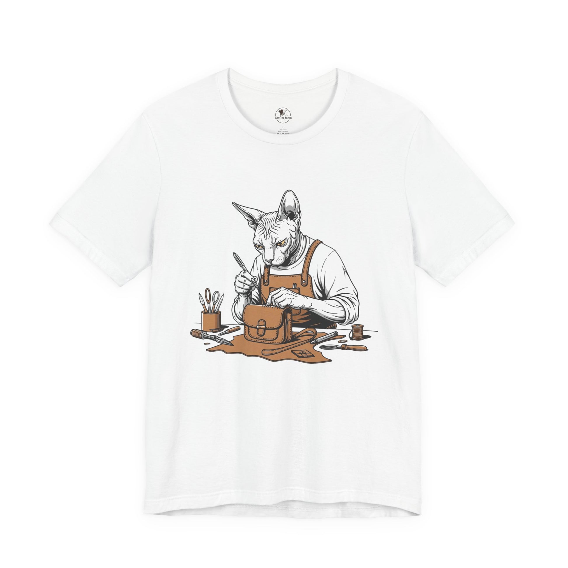 Creative Cat Shirt Unisex Tee, Cute Animal Shirt, Funny Gift for Pet Lovers, Perfect for Art Enthusiasts, Birthday, Casual Wear - ArtOm_farm™ LEATHER