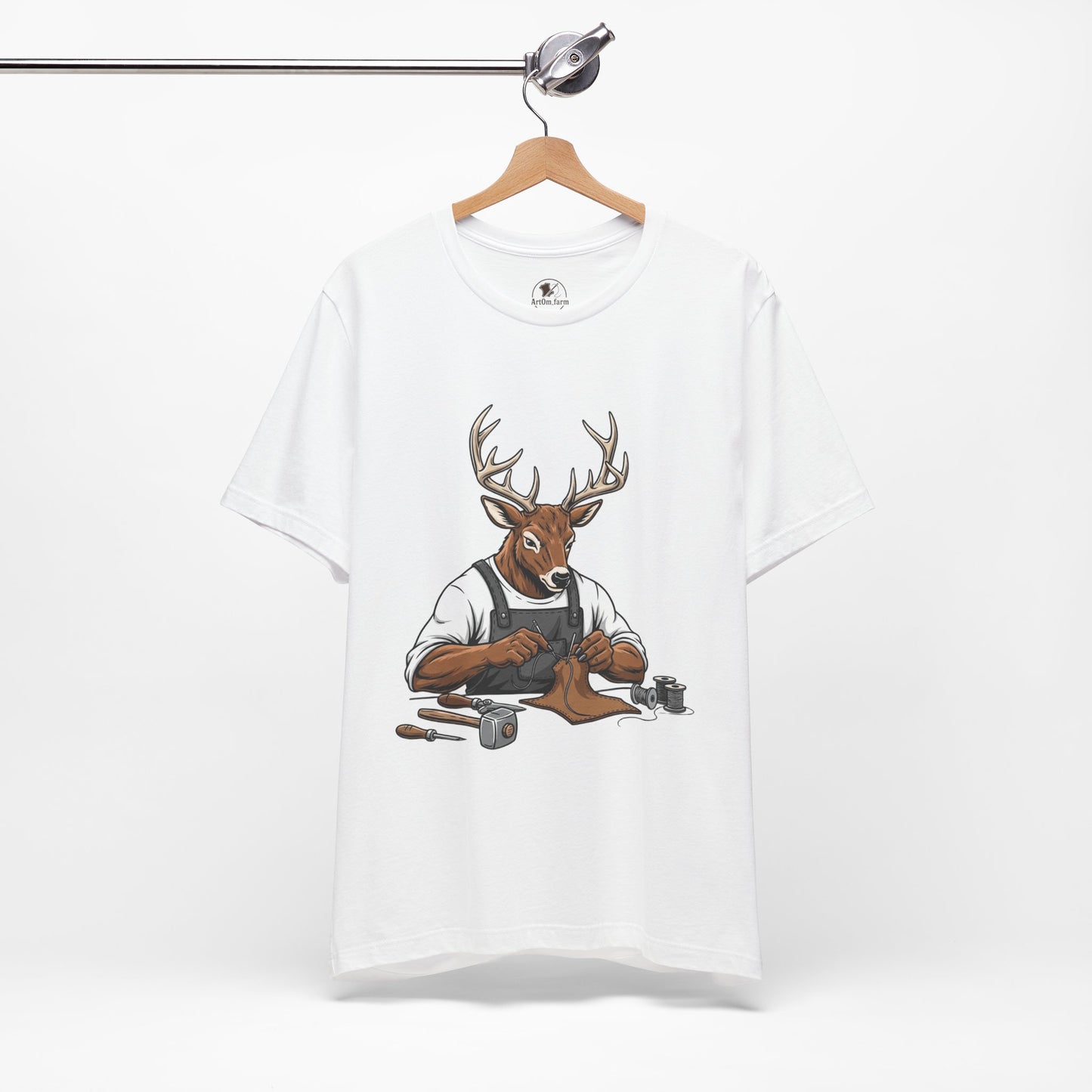 Artisan Deer Graphic Tee for Nature Lovers - Cute Animal Shirt, Unisex Casual Wear, Perfect Handyman Gift - ArtOm_farm™ LEATHER