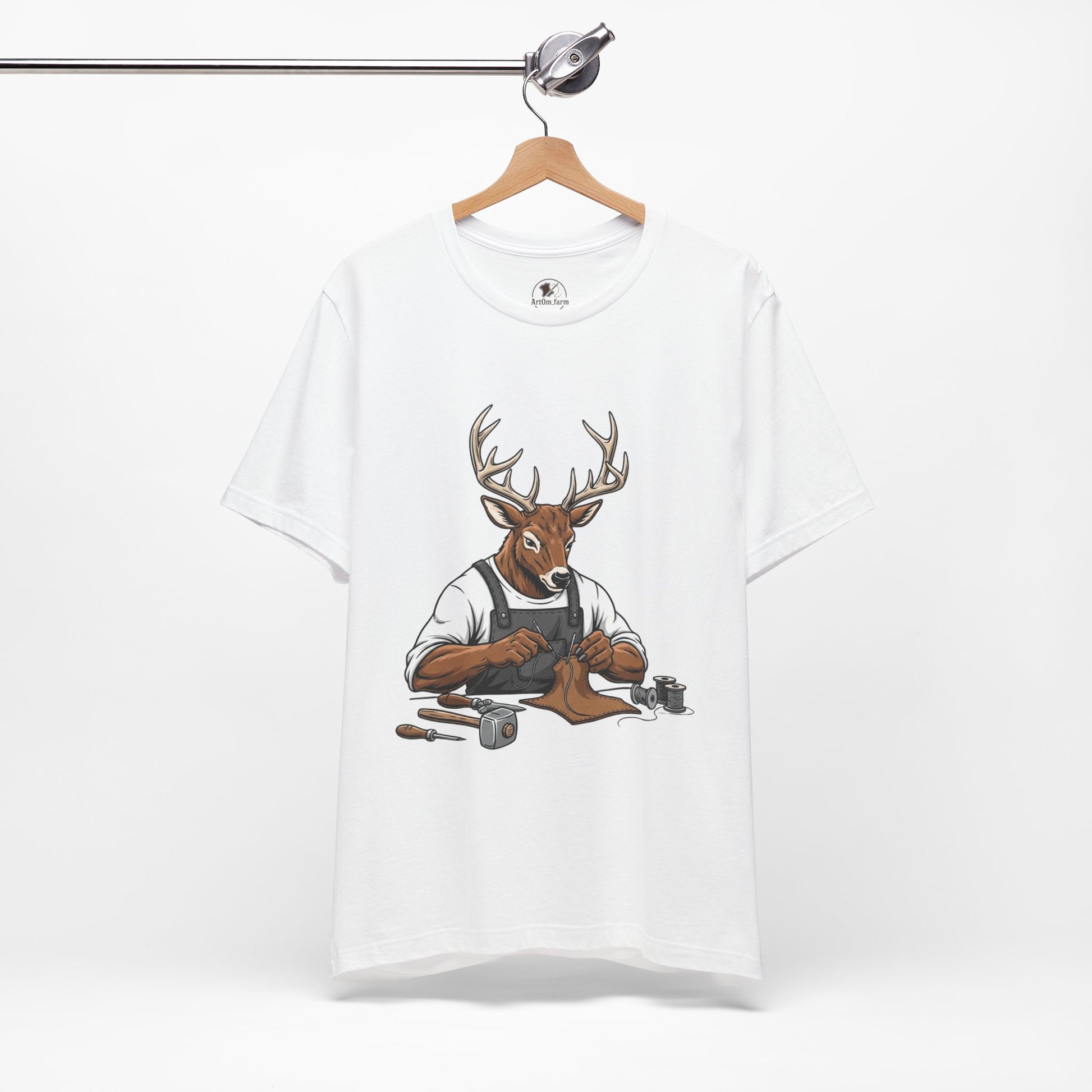 Artisan Deer Graphic Tee for Nature Lovers - Cute Animal Shirt, Unisex Casual Wear, Perfect Handyman Gift - ArtOm_farm™ LEATHER