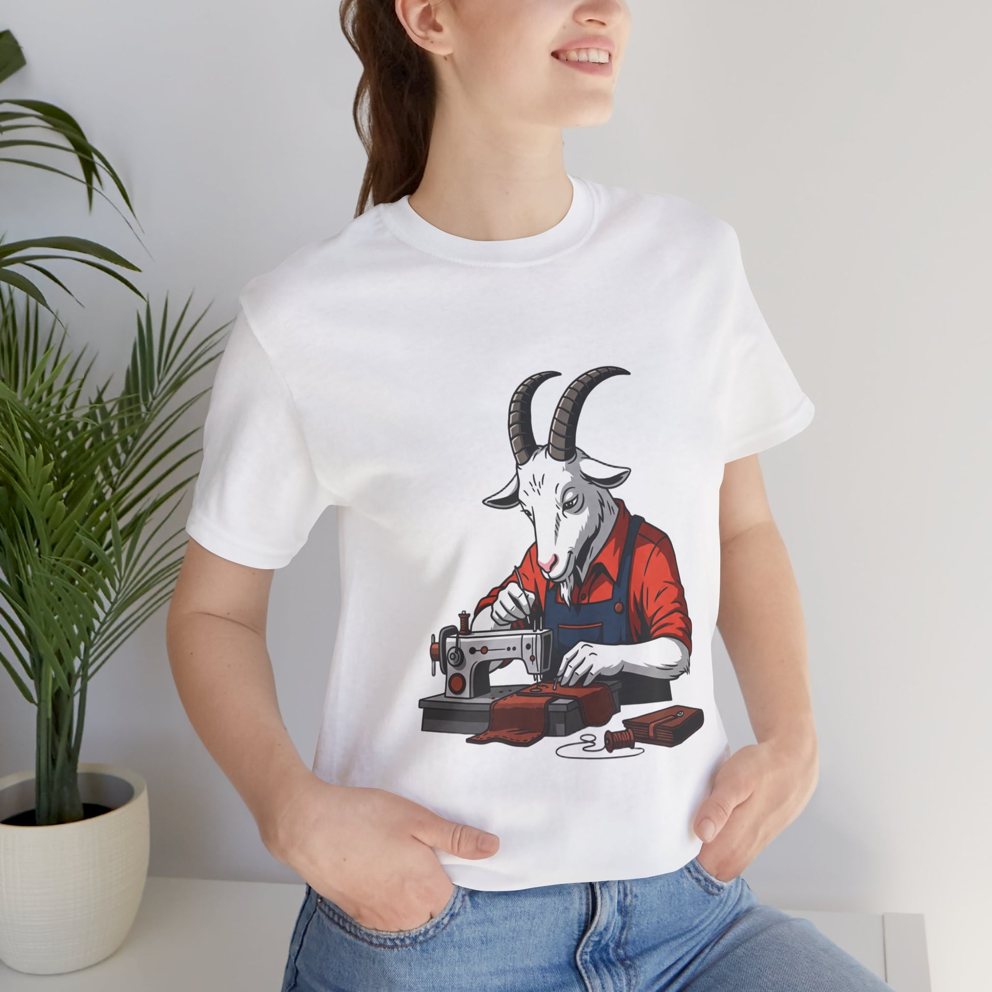 Creative Goat Tailor Tee - Funny Graphic Shirt for Crafters and Art Lovers, Unique Quirky Gift for Casual Wear - ArtOm_farm™ LEATHER