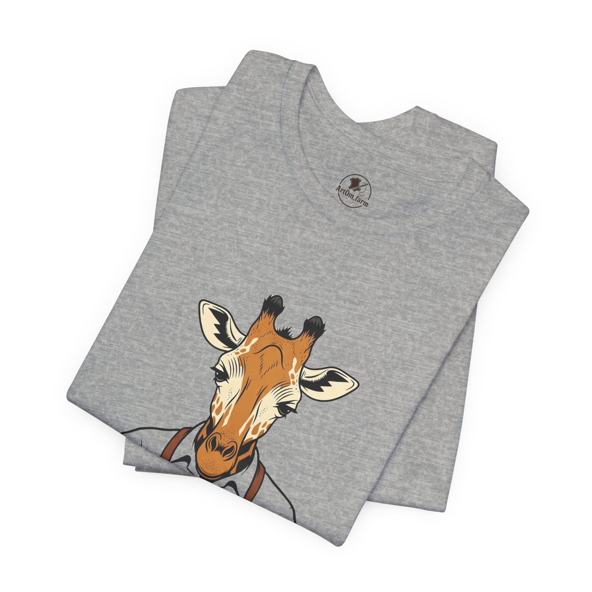 Giraffe Tailor Tee - Unique Animal Lover Shirt, Funny Short Sleeve T-Shirt for Creatives, Quirky Art Casual Wear - ArtOm_farm™ LEATHER 