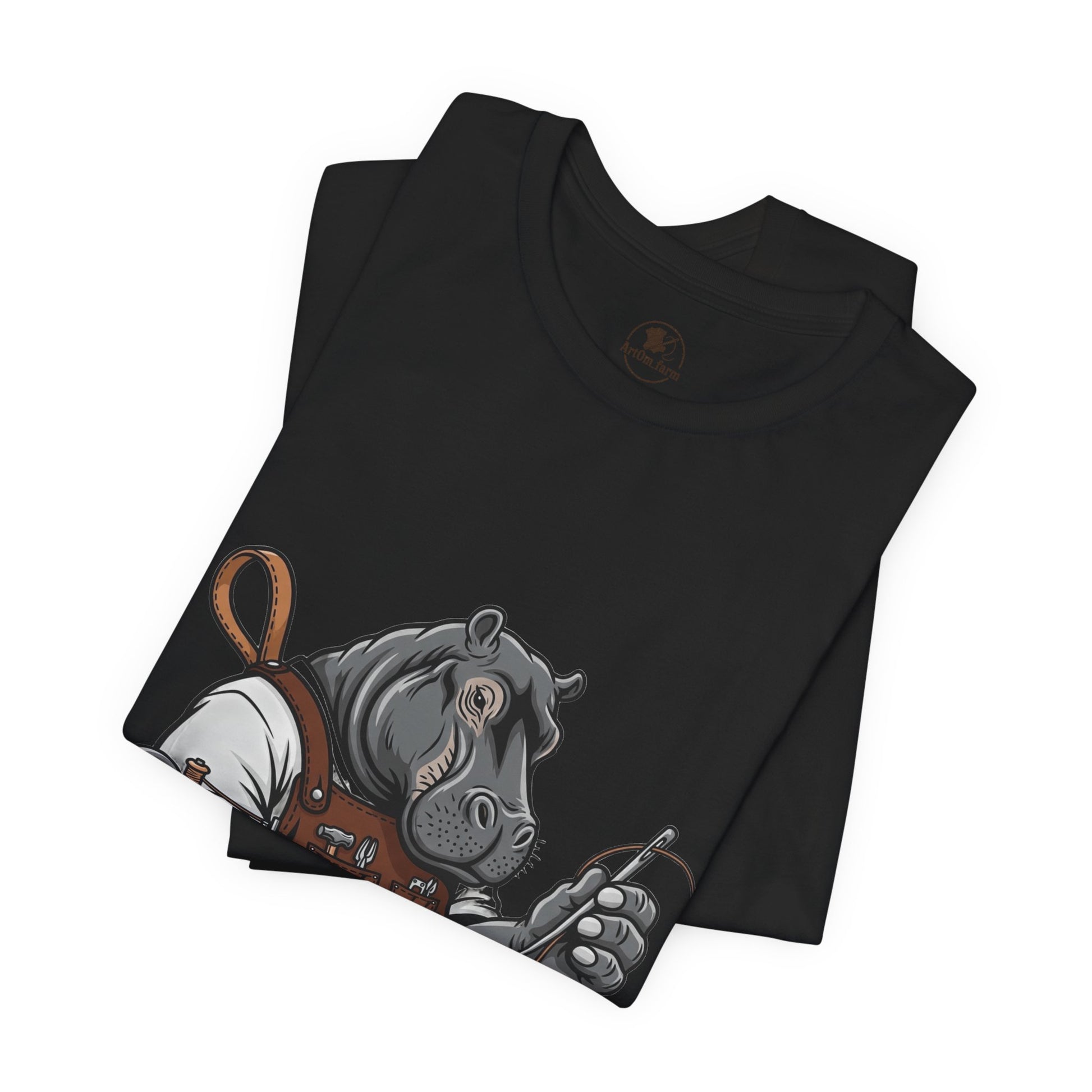Hippo Sewing T-Shirt - Unique Unisex Tee for Crafters, Fun Animal Lover Shirt, Perfect Birthday Gift - ArtOm_farm™ LEATHER