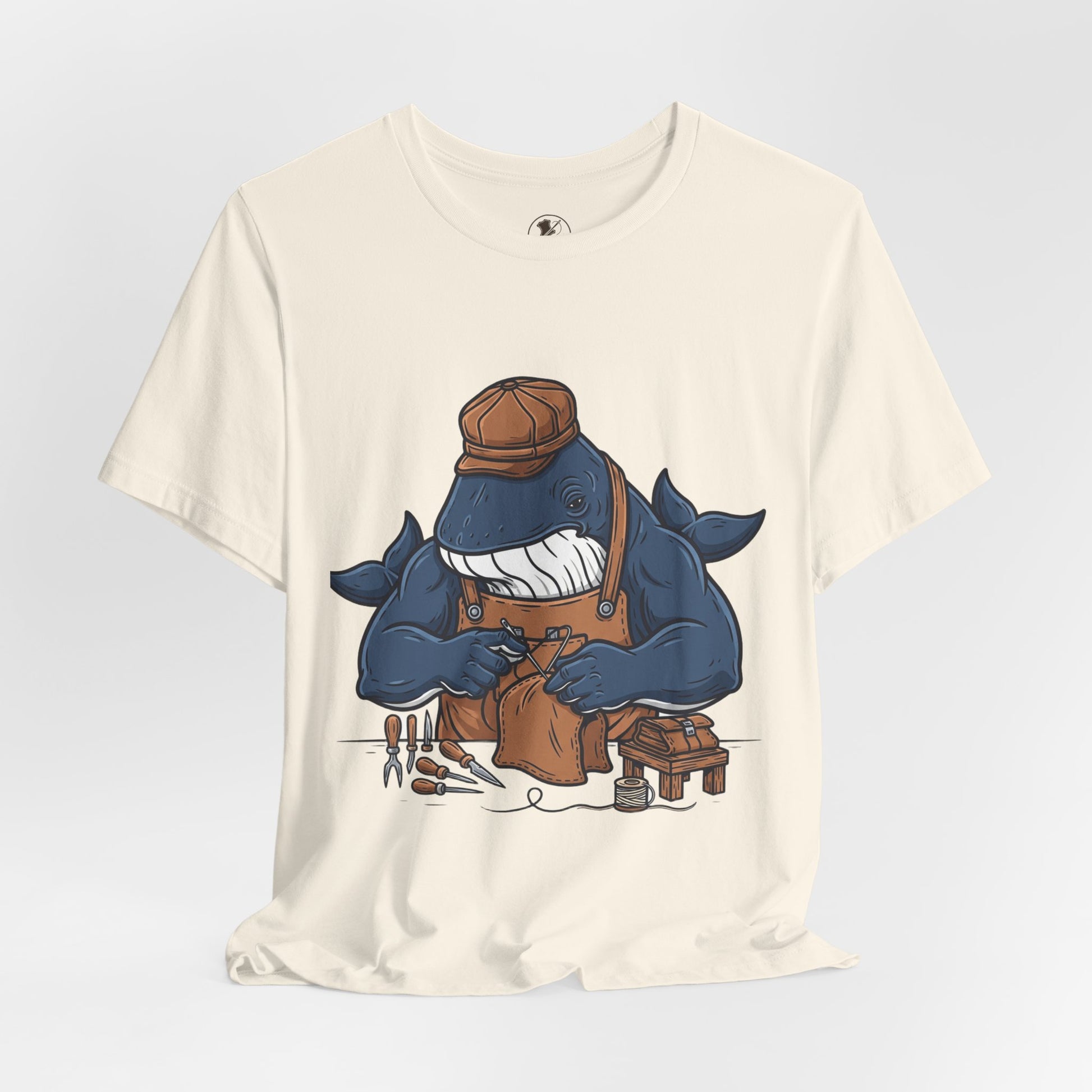 Crafty Shark Tee - Fun Unisex Casual Shirt for Ocean Lovers, Unique Gift Idea and Art Inspired Apparel - ArtOm_farm™ LEATHER 
