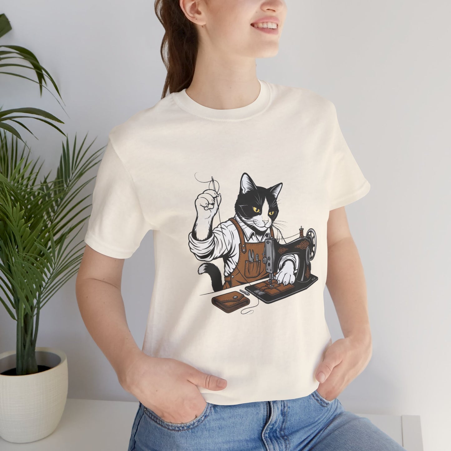 Crafty Cat Sewing Tee - Cute Cat Shirt for Crafters & Sewists, Perfect Gift for Cat Lovers - ArtOm_farm™ LEATHER 