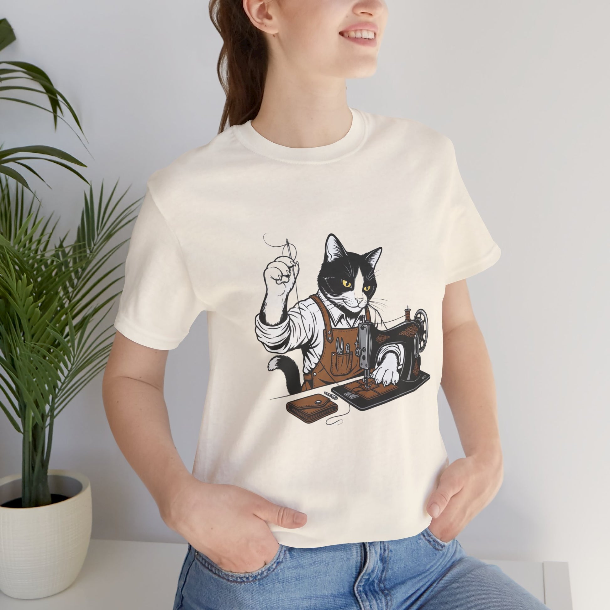 Crafty Cat Sewing Tee - Cute Cat Shirt for Crafters & Sewists, Perfect Gift for Cat Lovers - ArtOm_farm™ LEATHER 