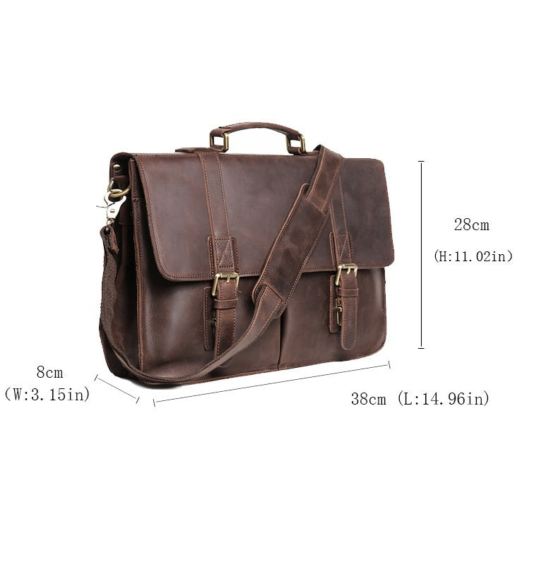 Large Capacity Leather Briefcase for Men - Retro Portable Crazy Horse Design - ArtOm_farm™ LEATHER 