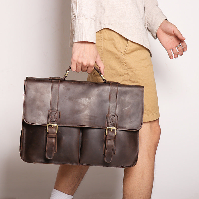 Large Capacity Leather Briefcase for Men - Retro Portable Crazy Horse Design - ArtOm_farm™ LEATHER 