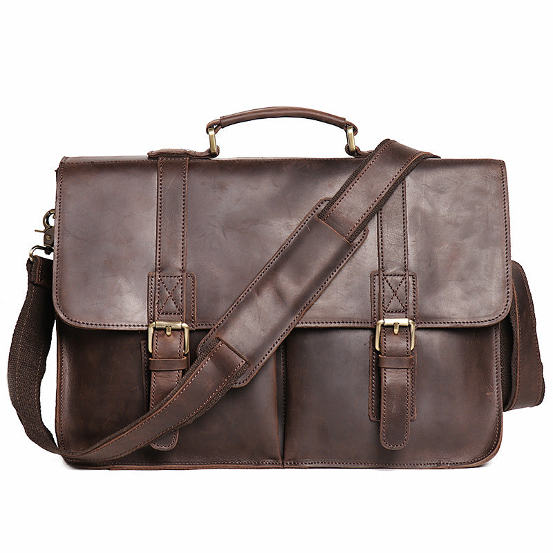 Large Capacity Leather Briefcase for Men - Retro Portable Crazy Horse Design - ArtOm_farm™ LEATHER 