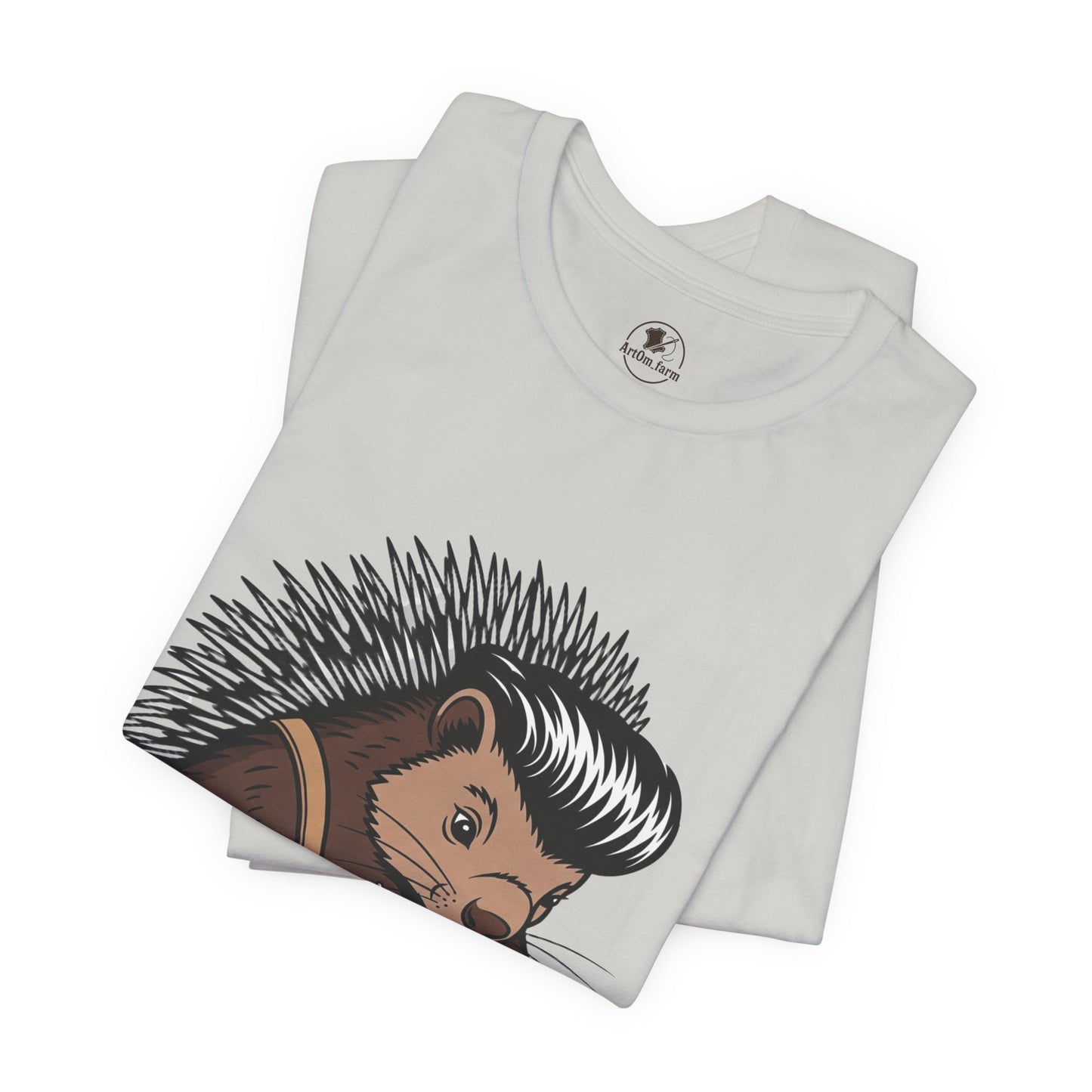 Quirky Hedgehog T-Shirt - Cute Animal Tee for Crafting Enthusiasts and Nature Lovers - Unisex Short Sleeve Shirt - ArtOm_farm™ LEATHER 