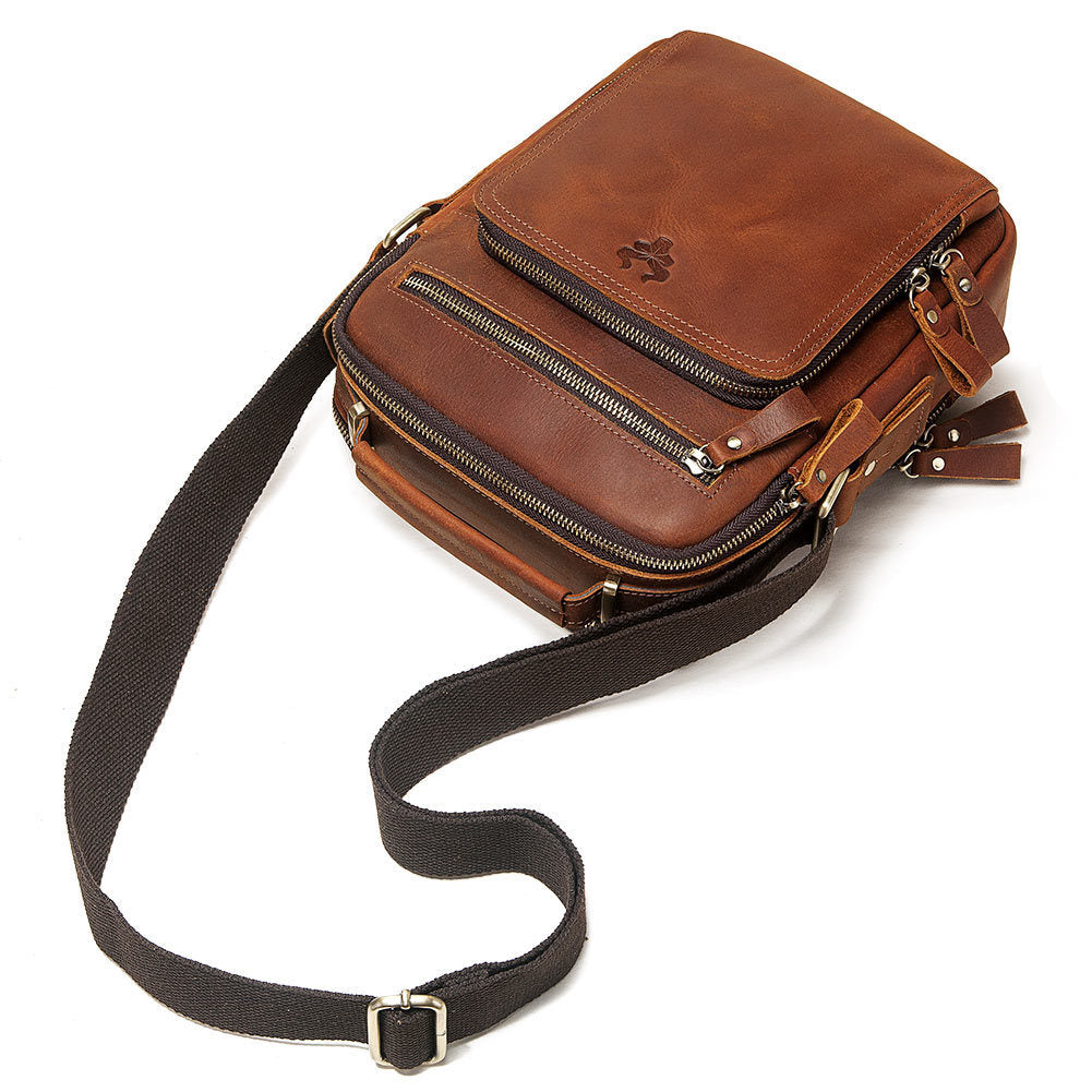 Men's Leather Crossbody Bag - Crazy Horse Leather Single-shoulder Design - ArtOm_farm™ LEATHER 