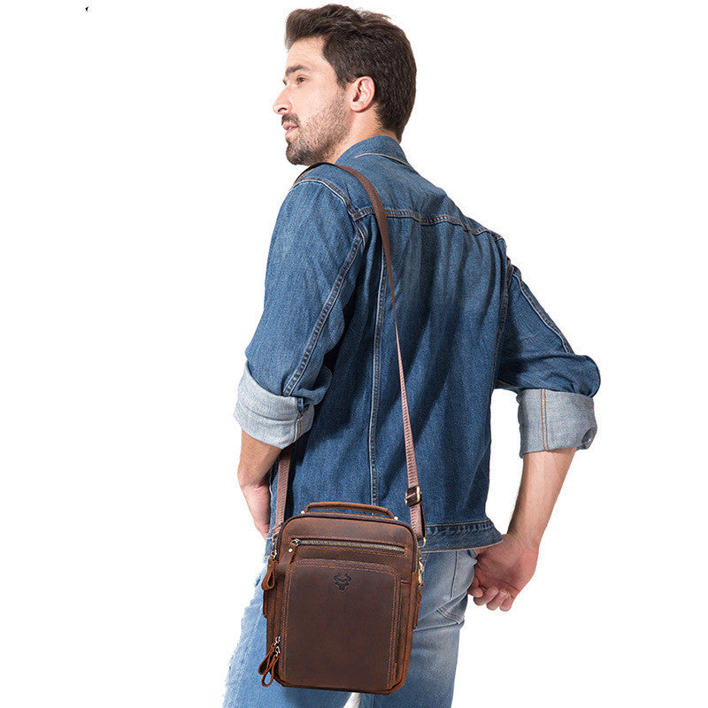 Men's Leather Crossbody Bag - Crazy Horse Leather Single-shoulder Design - ArtOm_farm™ LEATHER 