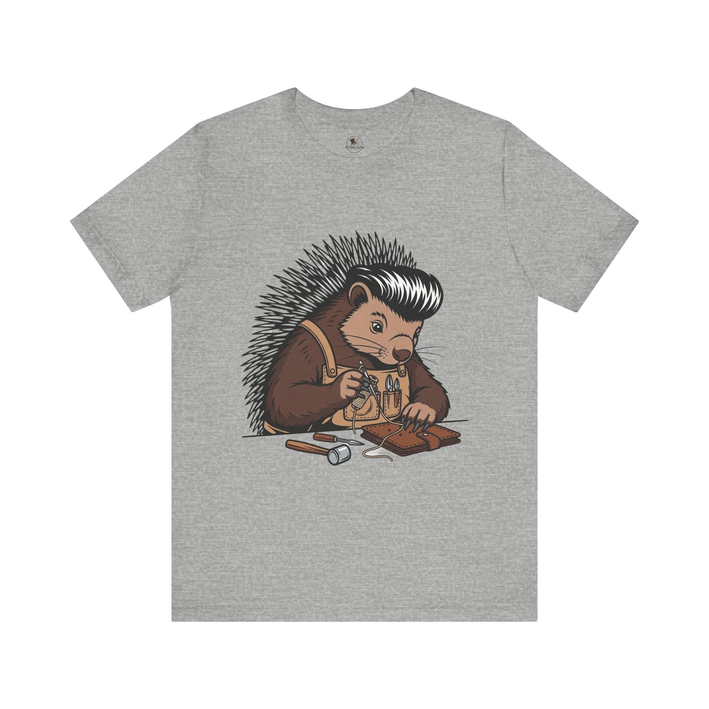 Quirky Hedgehog T-Shirt - Cute Animal Tee for Crafting Enthusiasts and Nature Lovers - Unisex Short Sleeve Shirt - ArtOm_farm™ LEATHER