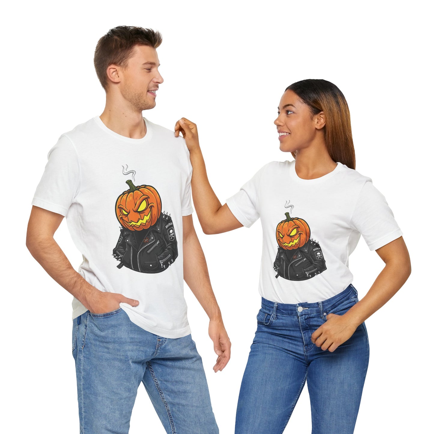 Pumpkin Punk T-Shirt - Edgy Halloween Graphic Tee for Unisex Style at Autumn Parties - ArtOm_farm™ LEATHER 