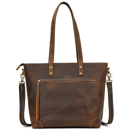 Large Crazy Horse Leather Tote Bag - Stylish and Durable Everyday Essential