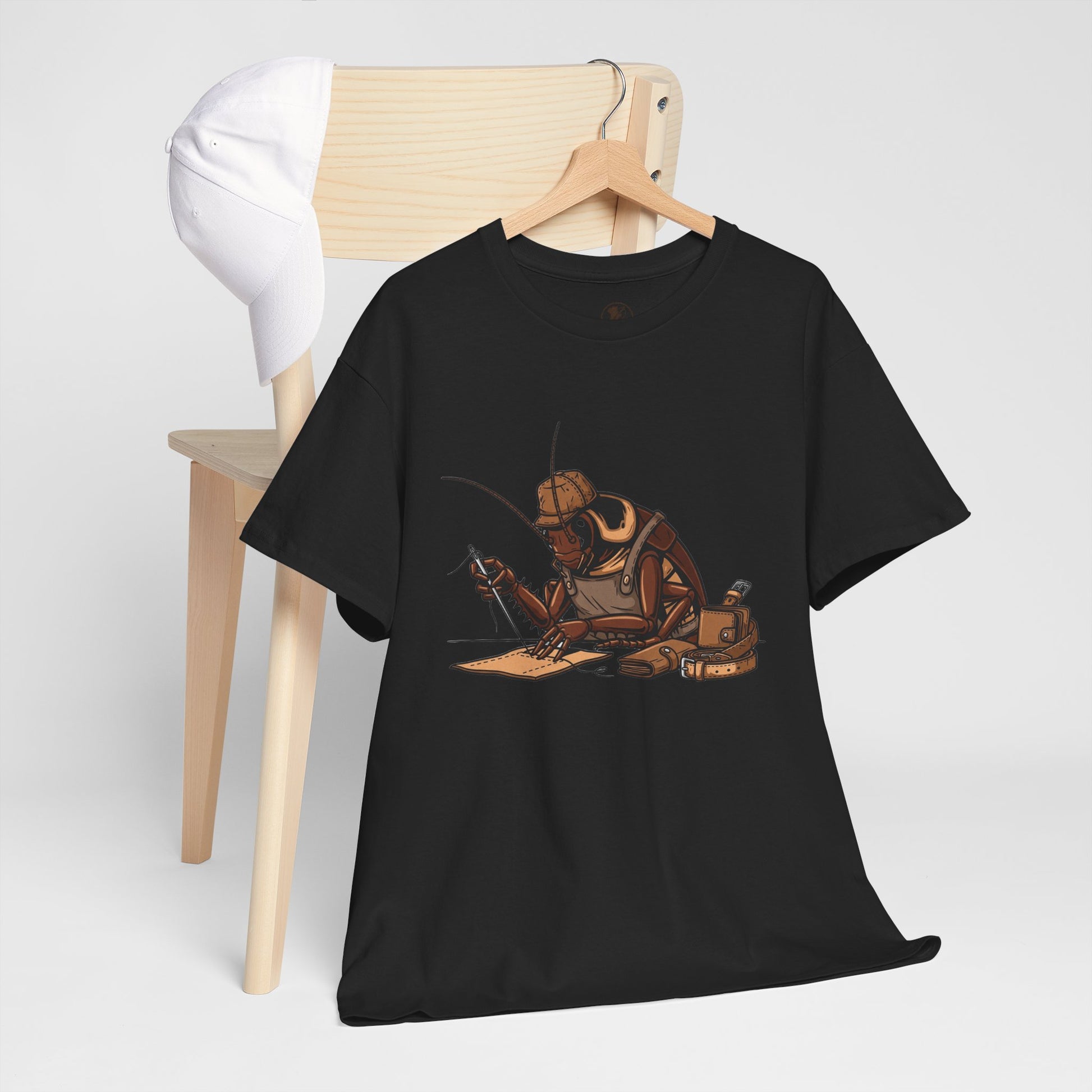 Creative Fishing Tee - Eco-Friendly Fishing Shirt with Cartoon Crab Design, Perfect Gift for Fisherman, Unisex Heavy Cotton Tee - ArtOm_farm™ LEATHER