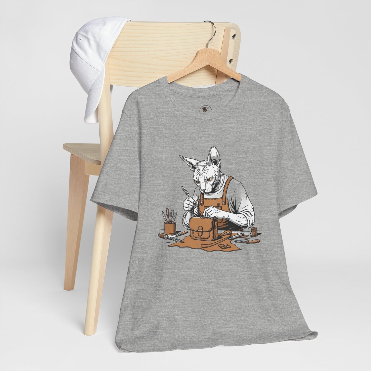 Creative Cat Shirt Unisex Tee, Cute Animal Shirt, Funny Gift for Pet Lovers, Perfect for Art Enthusiasts, Birthday, Casual Wear - ArtOm_farm™ LEATHER 