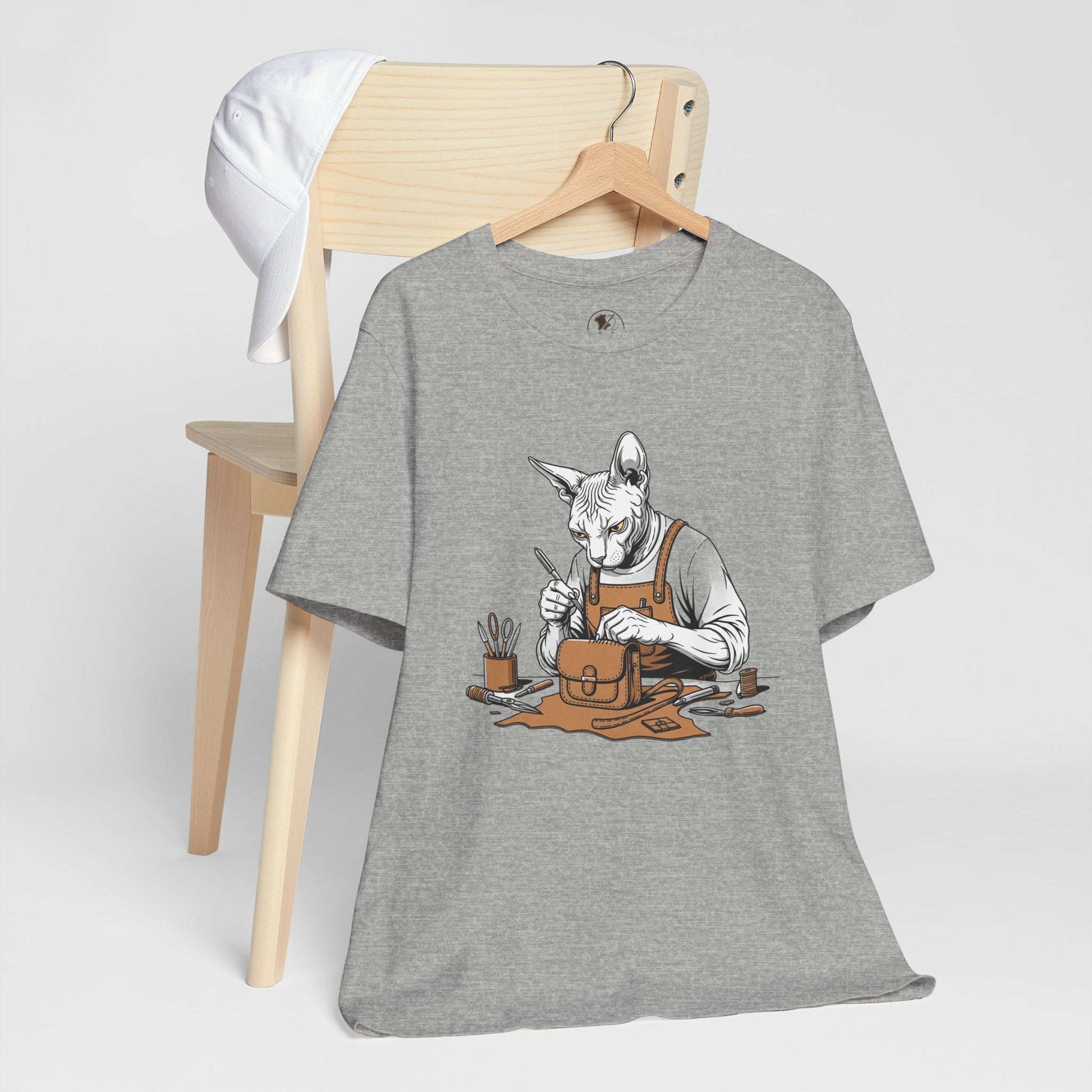 Creative Cat Shirt Unisex Tee, Cute Animal Shirt, Funny Gift for Pet Lovers, Perfect for Art Enthusiasts, Birthday, Casual Wear - ArtOm_farm™ LEATHER 