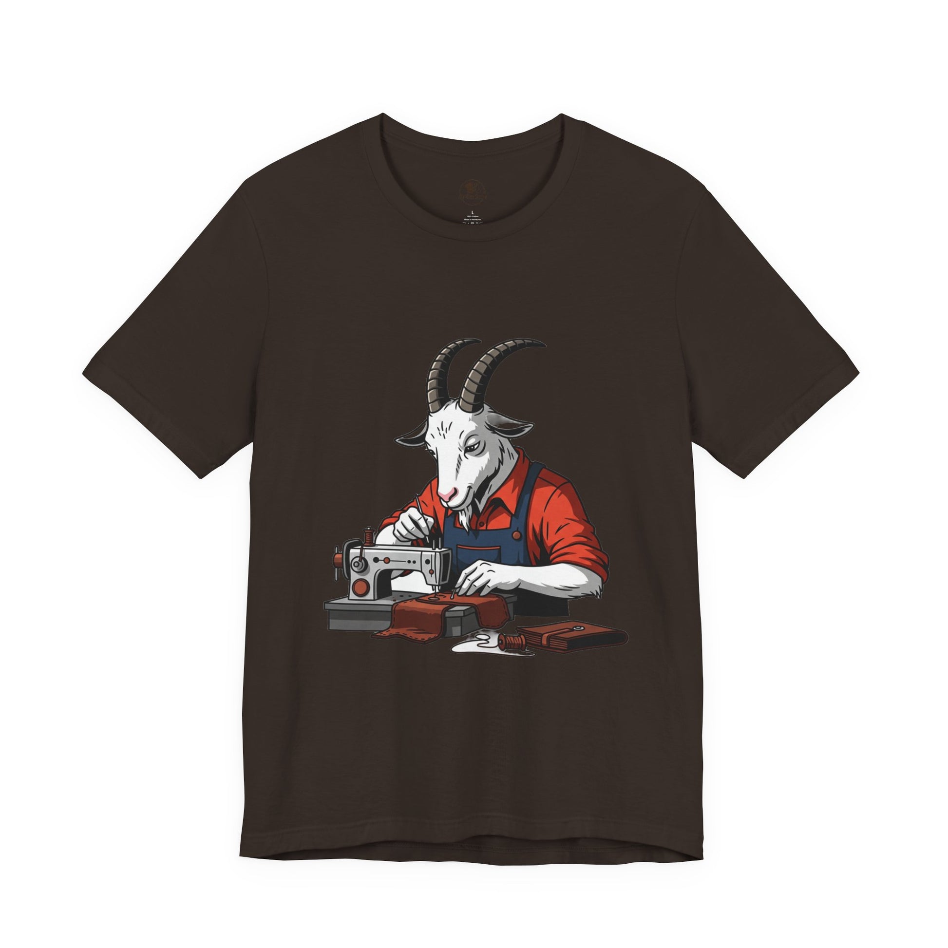 Creative Goat Tailor Tee - Funny Graphic Shirt for Crafters and Art Lovers, Unique Quirky Gift for Casual Wear - ArtOm_farm™ LEATHER