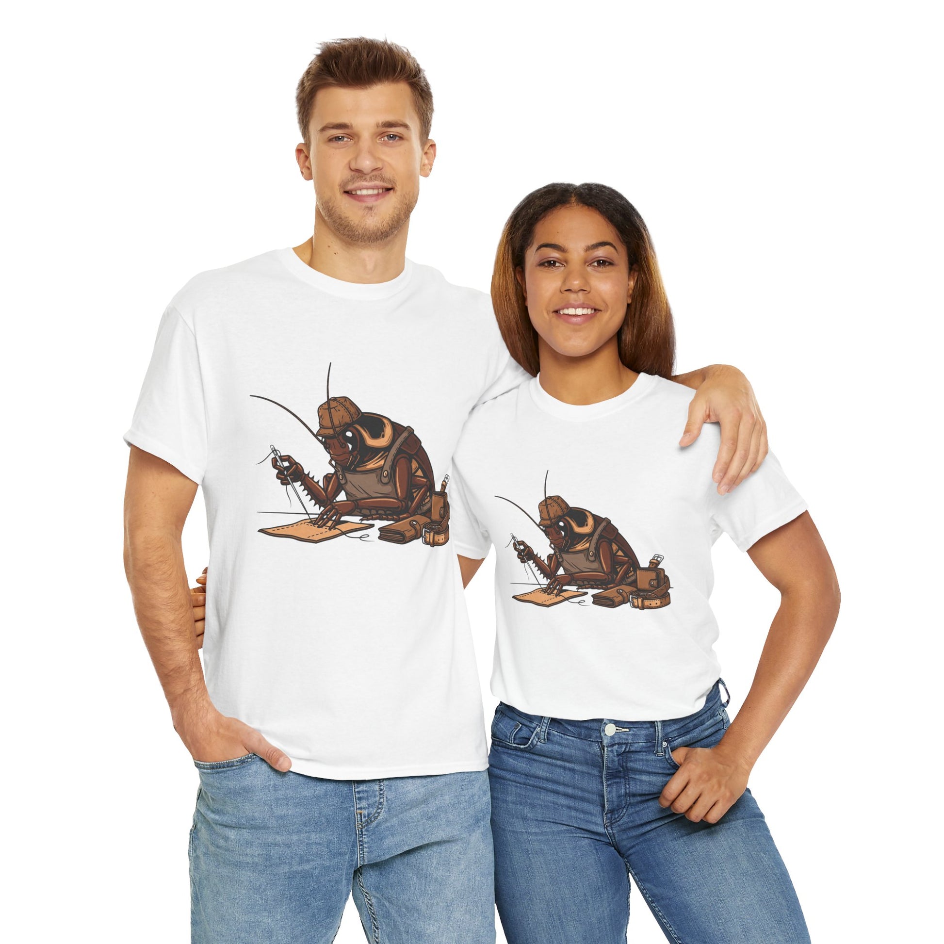 Creative Fishing Tee - Eco-Friendly Fishing Shirt with Cartoon Crab Design, Perfect Gift for Fisherman, Unisex Heavy Cotton Tee - ArtOm_farm™ LEATHER