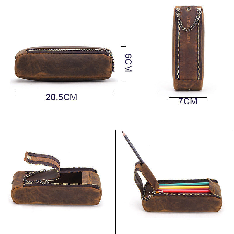 Crazy Horse Leather Large Capacity Portable Double Zipper Bag - ArtOm_farm™ LEATHER 
