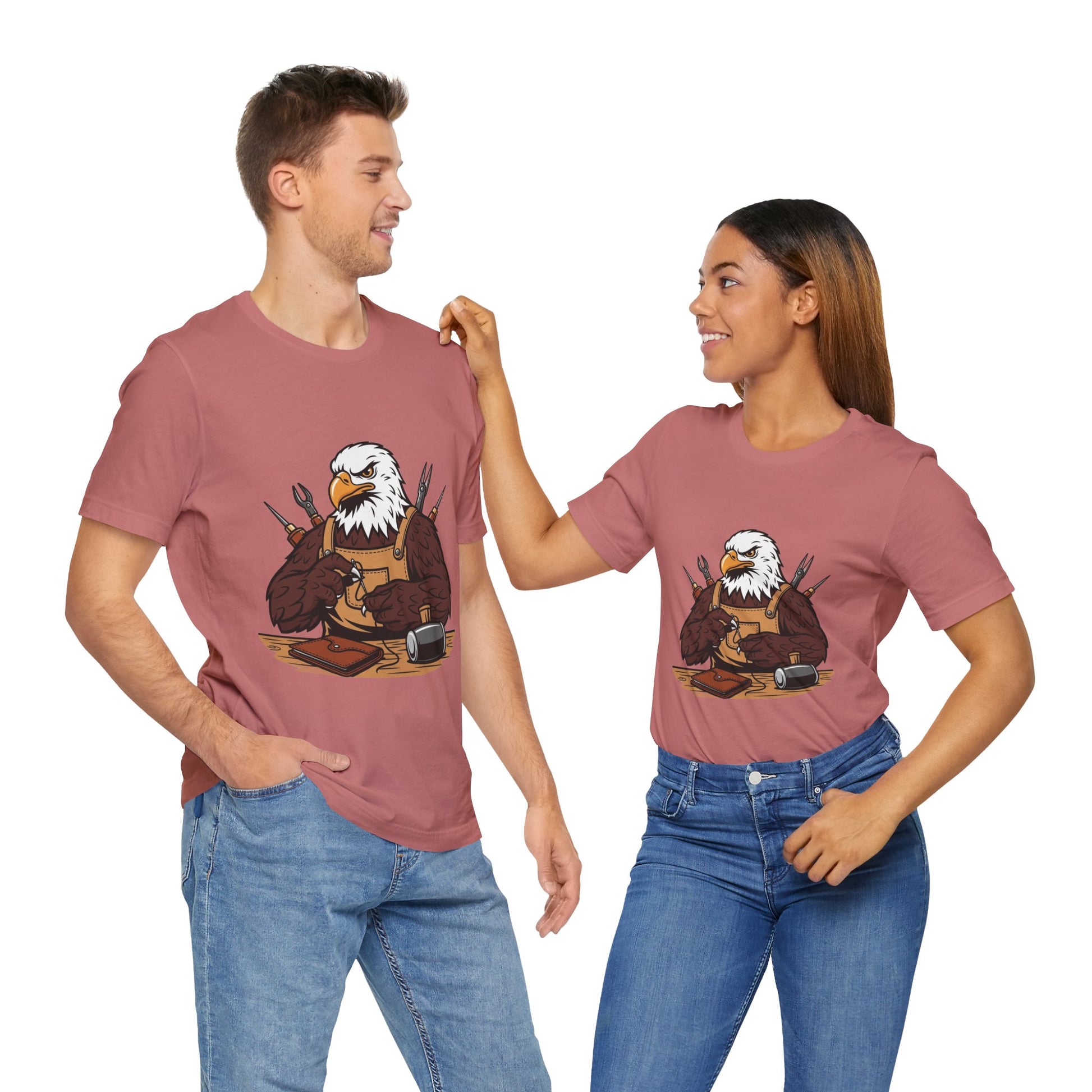 Crafty Eagle DIY Shirt - Unisex Tee for Crafters, Eagle Graphic Design, Gift for Men and Women - ArtOm_farm™ LEATHER 