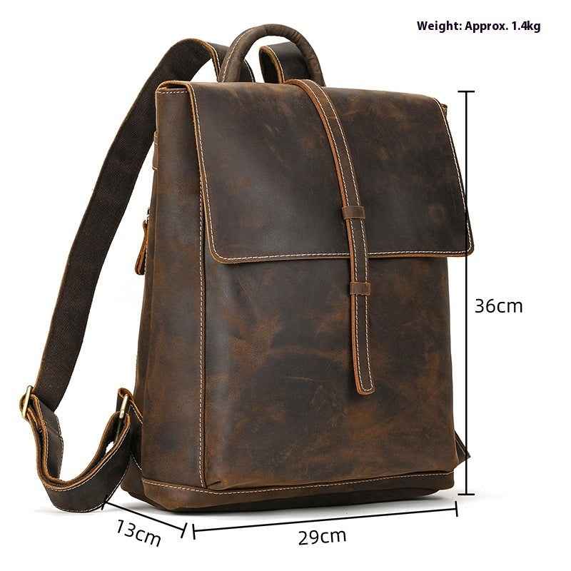 Men's Retro Leather Backpack Made of Genuine Crazy Horse Leather for Outdoor Adventures