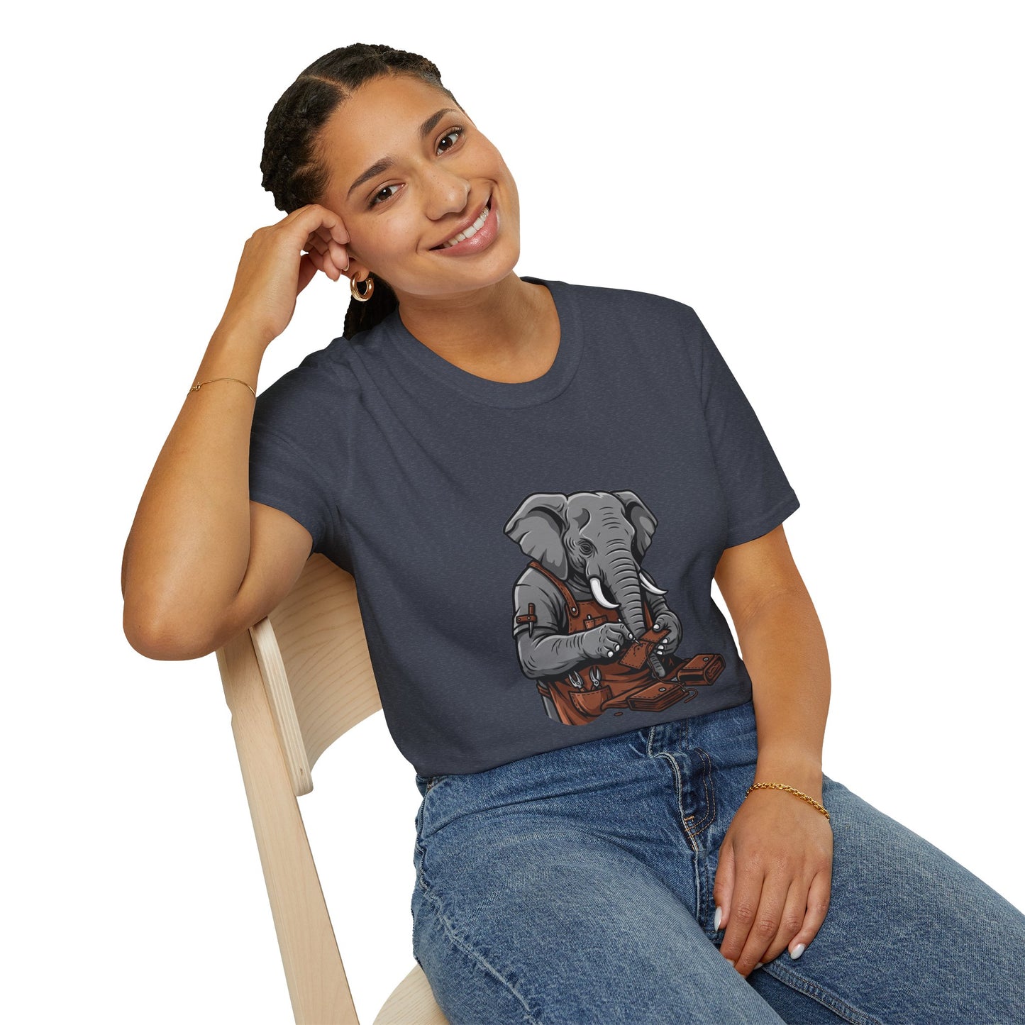 Elephant Craft T-Shirt - Unisex Softstyle Tee for Animal Lovers and Perfect Gift for Him/Her - ArtOm_farm™ LEATHER 