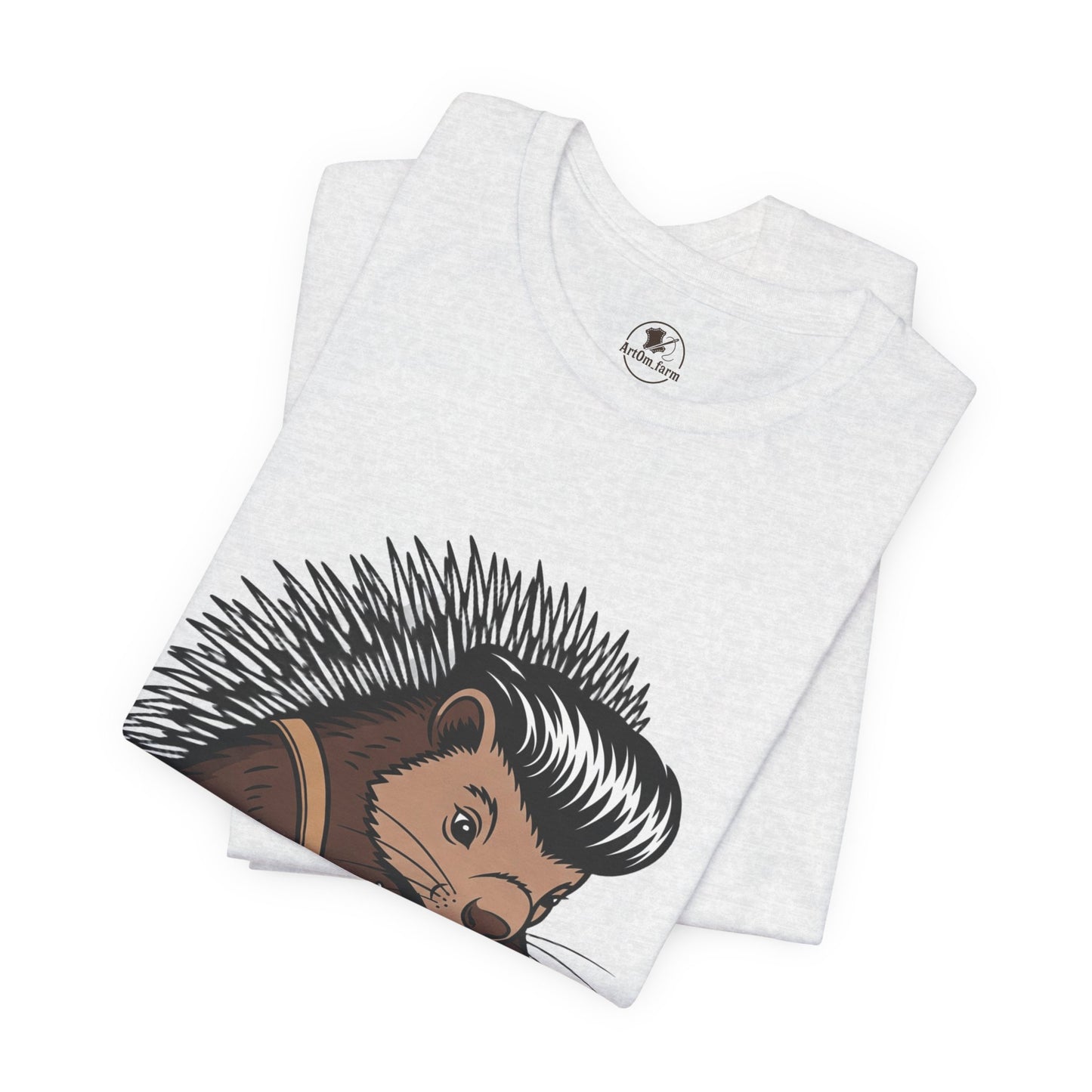 Quirky Hedgehog T-Shirt - Cute Animal Tee for Crafting Enthusiasts and Nature Lovers - Unisex Short Sleeve Shirt - ArtOm_farm™ LEATHER