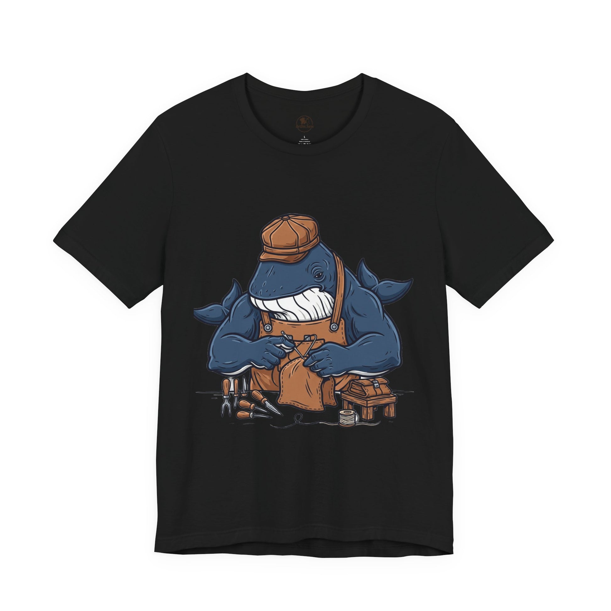 Crafty Shark Tee - Fun Unisex Casual Shirt for Ocean Lovers, Unique Gift Idea and Art Inspired Apparel - ArtOm_farm™ LEATHER 