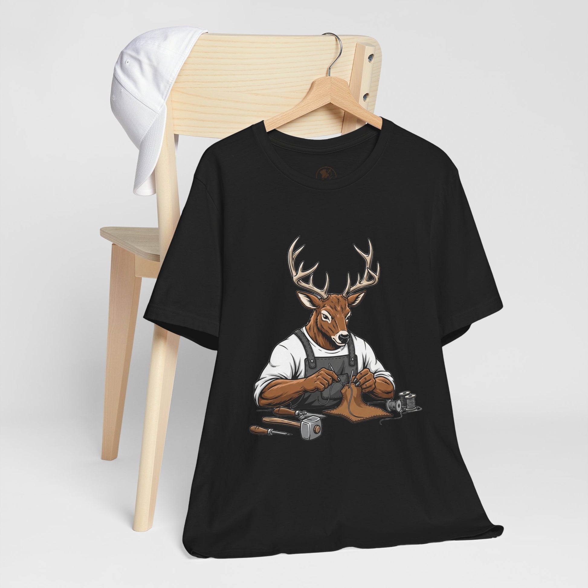 Artisan Deer Graphic Tee for Nature Lovers - Cute Animal Shirt, Unisex Casual Wear, Perfect Handyman Gift - ArtOm_farm™ LEATHER