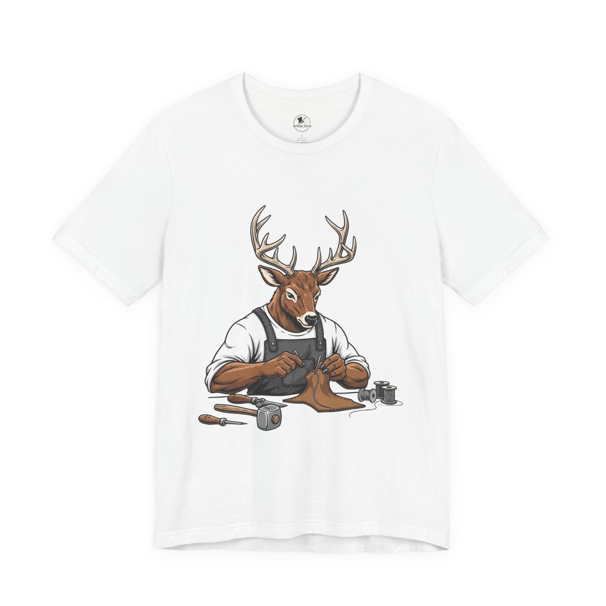 Artisan Deer Graphic Tee for Nature Lovers - Cute Animal Shirt, Unisex Casual Wear, Perfect Handyman Gift - ArtOm_farm™ LEATHER