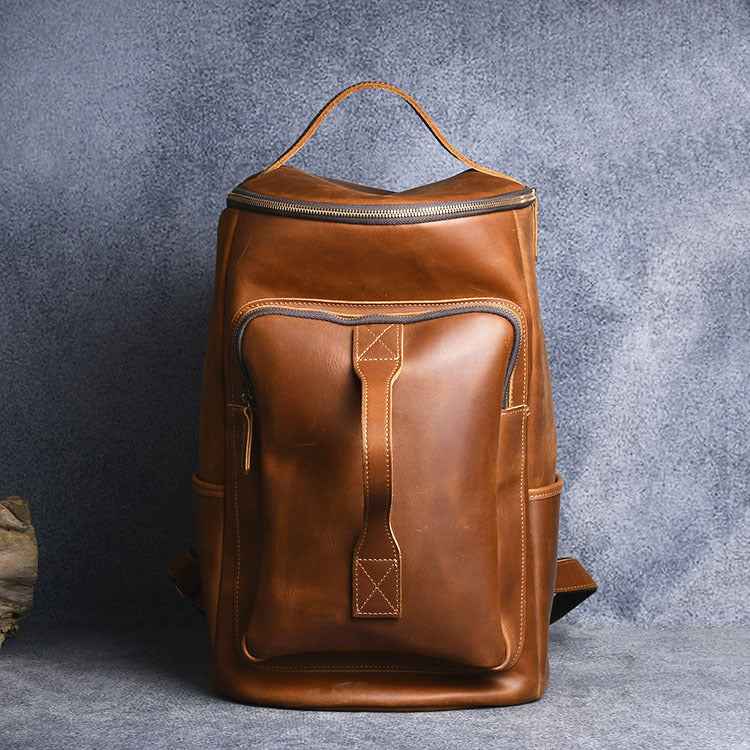 Vintage Leather Hiking Backpack for Travel - Crazy Horse Leather Hand-Carrying Design