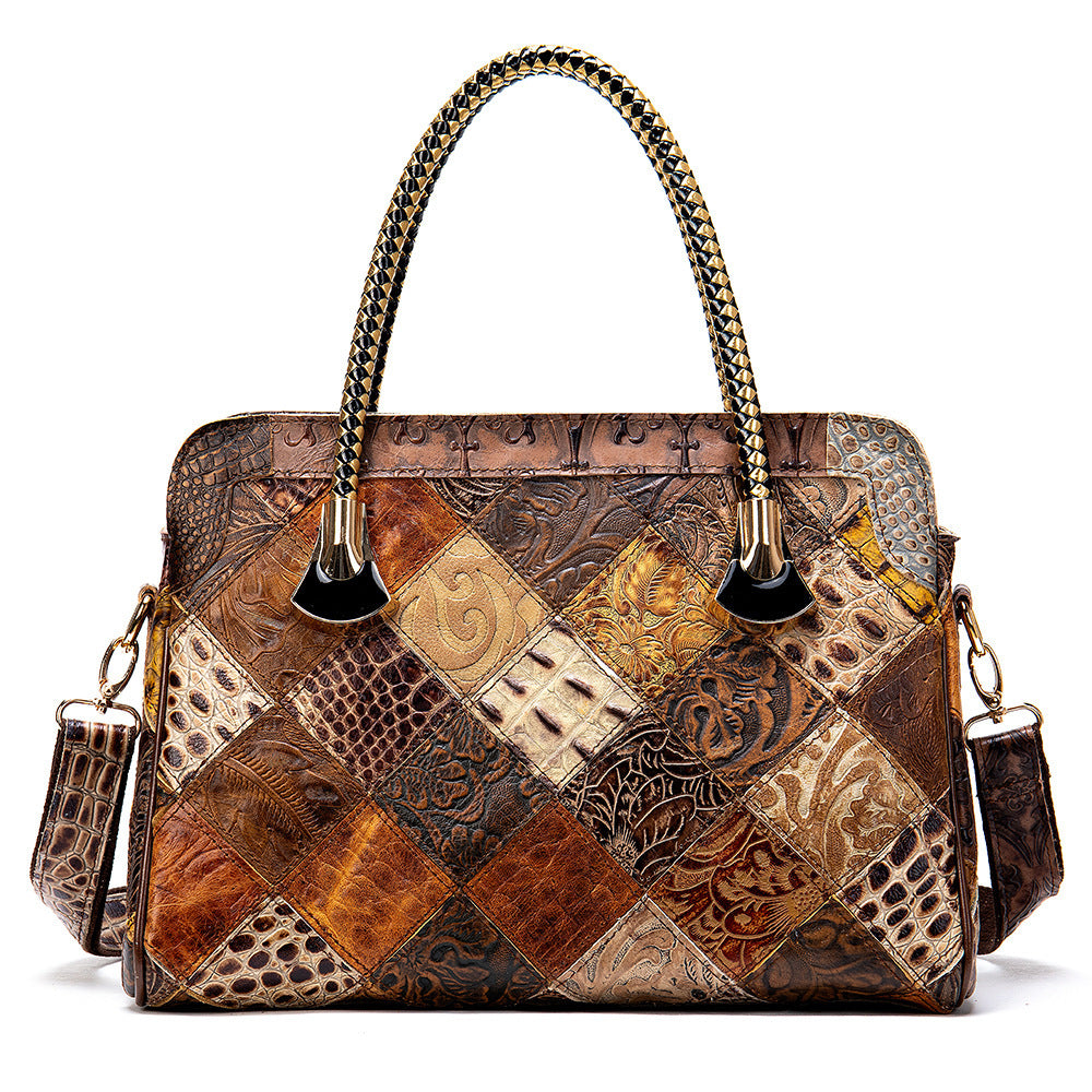 Vintage Leather Patchwork Handbag - Unique Top Quality Design - ArtOm_farm™ LEATHER 