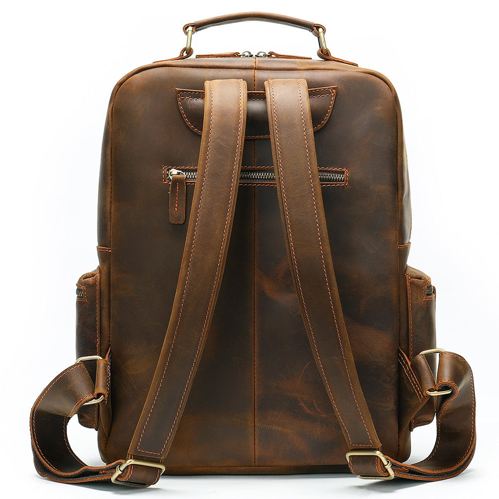 Leather Crazy Horse Backpack for Business - Large Capacity Travel Bag - ArtOm_farm™ LEATHER