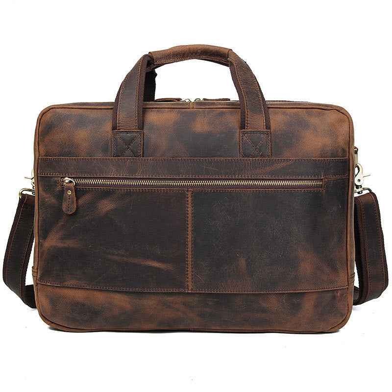 Vintage Men's Leather Briefcase - Crazy Horse Leather Design