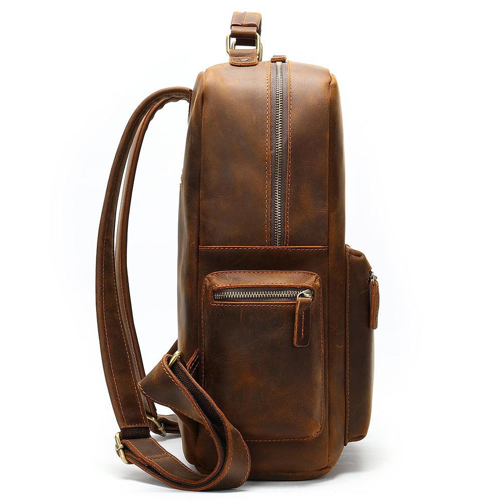 Leather Crazy Horse Backpack for Business - Large Capacity Travel Bag - ArtOm_farm™ LEATHER