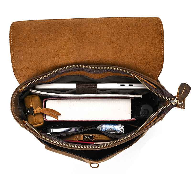 Men's Retro Leather Backpack Made of Genuine Crazy Horse Leather for Outdoor Adventures