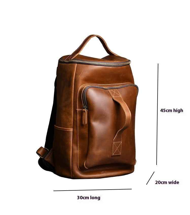 Vintage Leather Hiking Backpack for Travel - Crazy Horse Leather Hand-Carrying Design