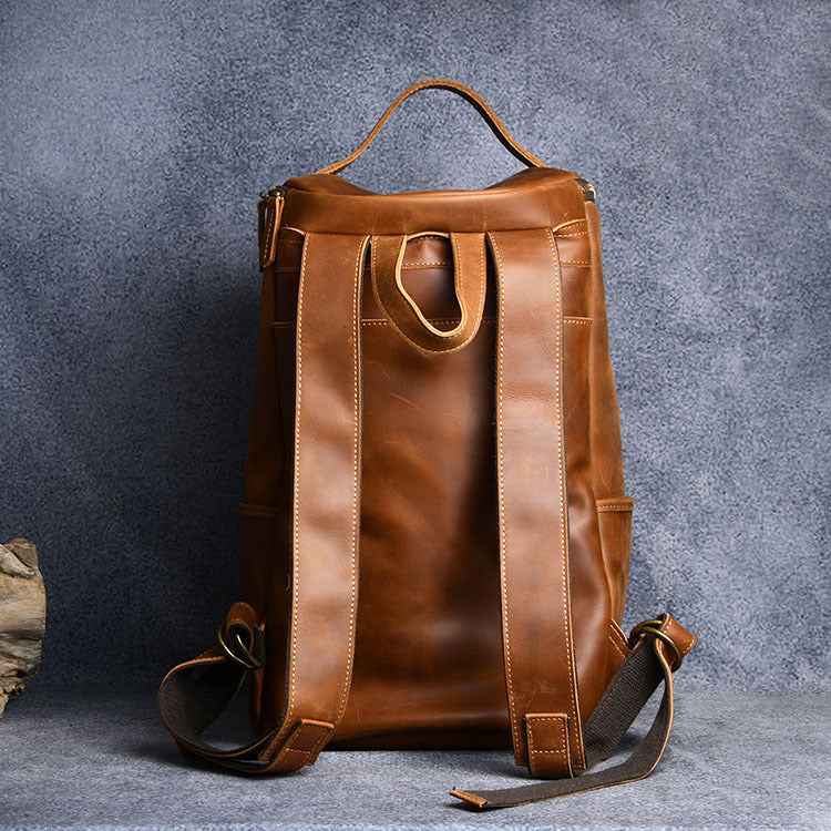 Vintage Leather Hiking Backpack for Travel - Crazy Horse Leather Hand-Carrying Design