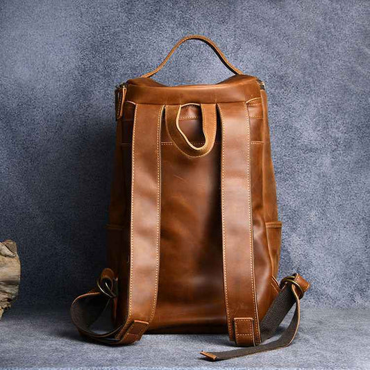 Vintage Leather Hiking Backpack for Travel - Crazy Horse Leather Hand-Carrying Design