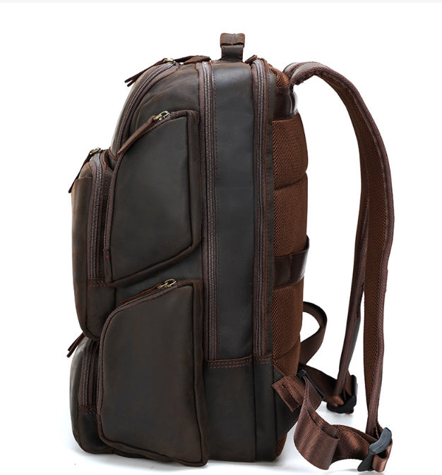 Vintage Leather Computer Backpack - 17-Inch Outdoor Large Capacity Genuine Leather Crazy Horse Style - ArtOm_farm™ LEATHER 